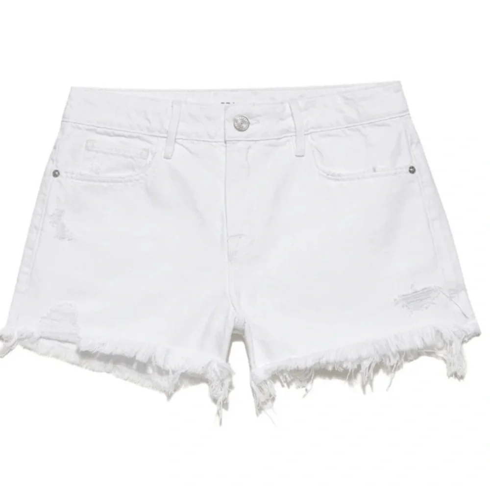 FRAME Le Grand Garçon White High Rise Denim Shorts Raw‎ Hem Size 32 NWOT